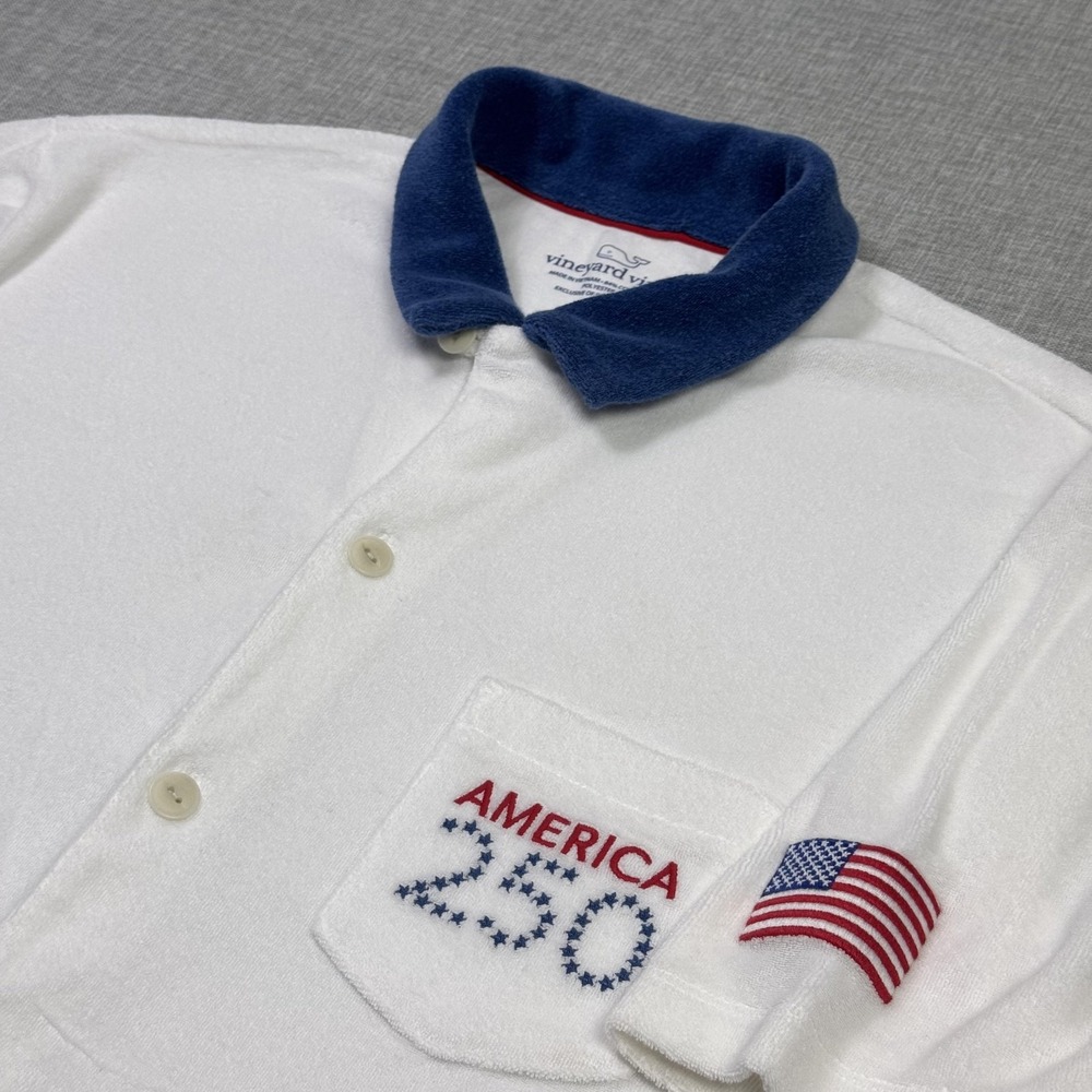 Vineyard Vines Terry Cloth Camp Button-Up Shirt America 250 Mens Large White